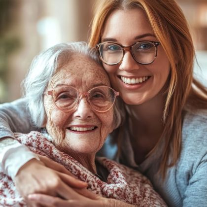 Mutter und Oma Arm in Arm.